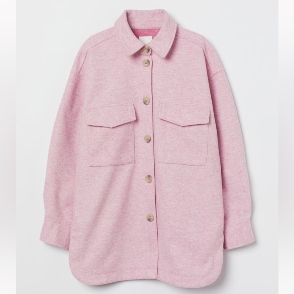 H&M Pink Brushed Overshirt Shacket M Oversized Button Front Jacket